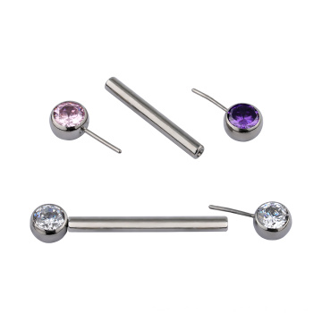 High Polished Titanium Bezel Set Threadless Cubic Zircon or Opal Nipple Ring